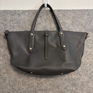 Annabel Ingall Leather Tote Womens Gray Large Shoulder Bag Gold Hardware Pebbled